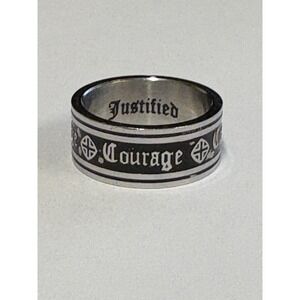 Stainless Steel & Black Ring W Courage/Cross On Band, Justified Inside, Size 11